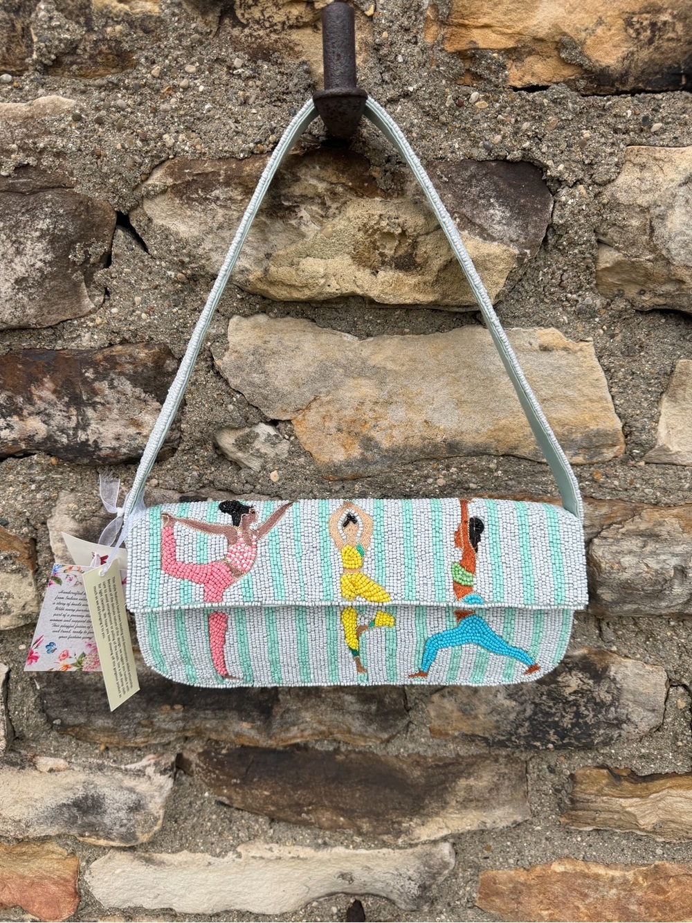 NWT Beaded Yoga Poses Shoulder Bag Purse